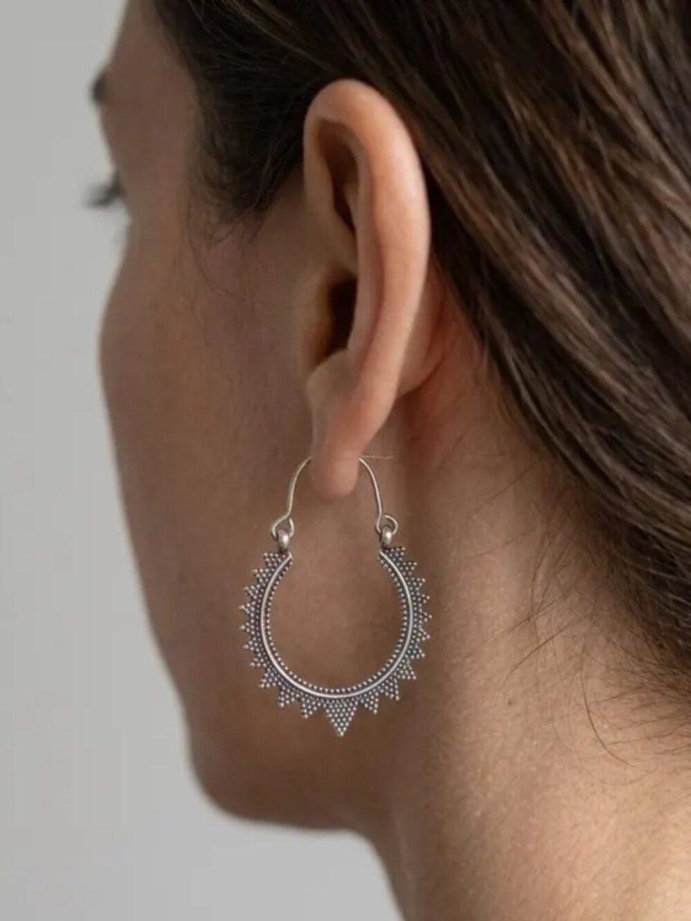 Oxidized Silver Festival Hoop Earrings: Tribal Boho Handmade Hoop Earrings